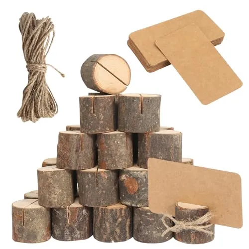 Stück Holz Tischkartenhalter Kartenständer mit 30 Karte Kraftpapier und 10m Juteseil Fotohalter für Hochzeiten Restaurants Bankette 30