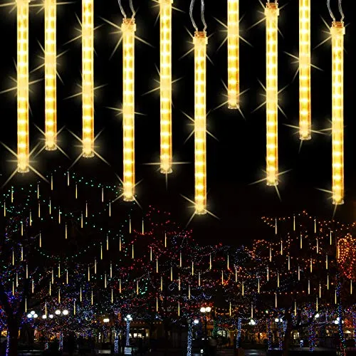 PhilzOps Meteorschauer Regen Lichter 30CM, 240 LED Schneefall Lichterregen Außen Warmweiß Wasserdichte 10 Tubes Lichterregen Weihnachtslichterkette für Innen Xmas Hochzeit Party Garten Balkon Deko