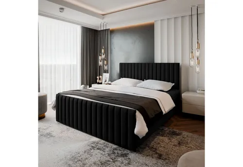 MASSENO Boxbett Arion mit Bettkasten, schwarz, 160 cm - Polsterbett mit stilvoller Längssteppung und geräumigem Bettkasten für optimalen Stauraum. Ideal für moderne Schlafzimmer.