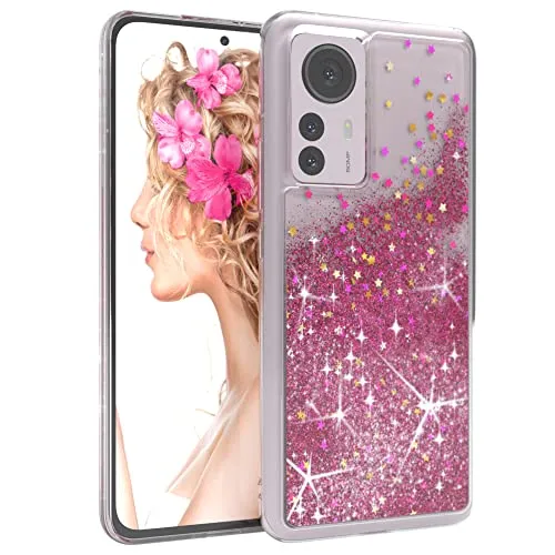 EAZY CASE Hülle kompatibel mit Xiaomi 12 Pro Schutzhülle mit Flüssig-Glitzer, Handyhülle, Schutzhülle, Back Cover mit Glitter Flüssigkeit, TPU/Silikon, Transparent/Durchsichtig, Pink