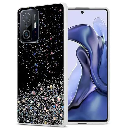 Cadorabo Hülle kompatibel mit Xiaomi 11T / 11T PRO Rundumschutz TPU Silikon Case Mädchen Glitzer Strass Design Slim Kratzfest Weiche Gummi Bling Schutzhülle für Xiaomi 11T / 11T PRO in Schwarz