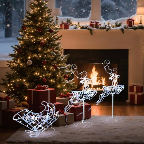 LED-Rentiere mit Schlitten – Weihnachtsdeko mit kaltweißen Lichtern für Innen- und Außen 2