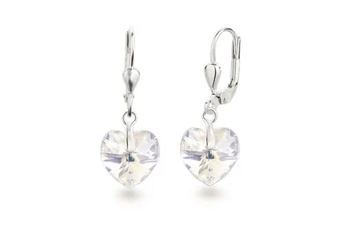 Schöner-SD Paar Ohrhänger Ohrringe hängend mit Herz Kristall 10mm für Damen und Mädchen, 925 Silber