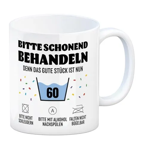 Bitte schonend behandeln - 60. Geburtstag Kaffeebecher Tasse Lustiger Renten-Geburtstag Alt Witzig von Enkel Schon-Waschen