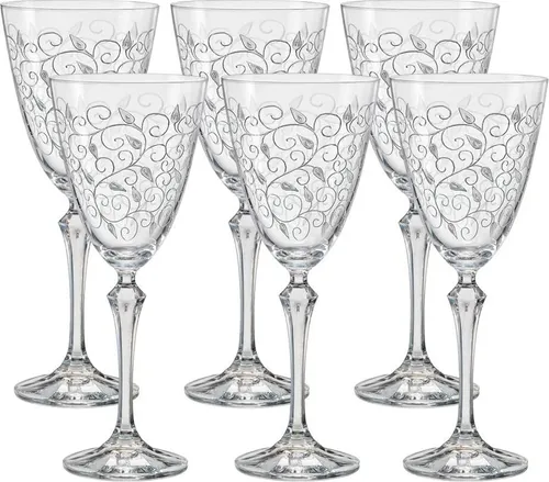 Bohemia Kristall Weißweingläser Set mit Gravur, 6 Stück - Elegante 250 ml Weißweingläser aus böhmischem Kristall, mundgeblasen mit modernem Gravur-Design. Ideal für besondere Anlässe und den täglichen Genuss.