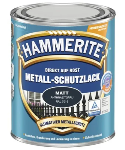 Hammerite Metallschutzlack Matt, Anthrazitgrau, 250ml - Metallfarben, schützt zuverlässig vor Rost mit hoher Schlag- und Kratzfestigkeit und ist schnell trocknend.