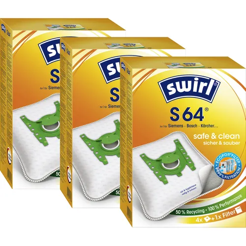 SWIRL Staubsaugerbeutel S64 EcoPor® für Siemens, Bosch, Kärcher – 12 Stück - Hochwertige Staubsaugerbeutel für effiziente Reinigung. Kompatibel mit Siemens, Bosch und Kärcher. Ideal für eine gründliche Staubaufnahme und einfache Handhabung.