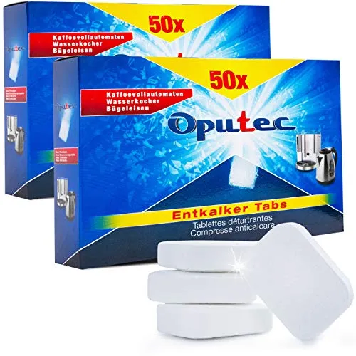 Oputec Kaffeemaschinen Entkalker Tabs 100x: Universelle Entkalkungslösung für Kaffeevollautomaten und mehr - Entkalkung & Reinigung für Kaffee- & Espressomaschinen, schonende und zuverlässige Entfernung von Kalk mit schneller Auflösung der Tabs in Wasser.