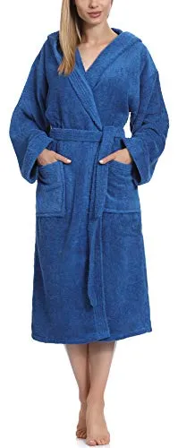 Ladeheid Damen Frottee Bademantel aus 100% Baumwolle LA40-193 - Klassischer Damen Frottee-Bademantel in Kornblume; sehr angenehm und warm, mit zwei Taschen und großer Kapuze; aus hochwertiger, atmungsaktiver Baumwolle für besten Tragekomfort.