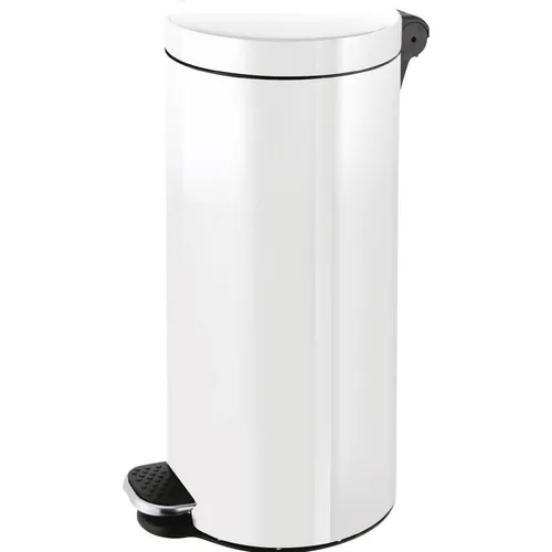 Helit Mülleimer H2404305, the knight, weiß, 30 Liter - Hygienischer Treteimer aus pulverbeschichtetem Stahl mit 30 Litern Fassungsvermögen, ausgestattet mit Silberionen-Technologie zur zuverlässigen Keim- und Bakterienabwehr.