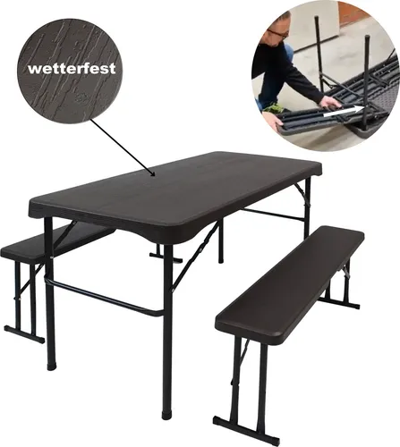 TRUTZHOLM Bierzeltgarnitur 3-tlg. – Klappbares Gartenmöbel Set - Bierzeltgarnituren für Garten und Festlichkeiten, platzsparend und stabil. Set beinhaltet 1 Tisch und 2 Sitzbänke in eleganter Holzoptik.