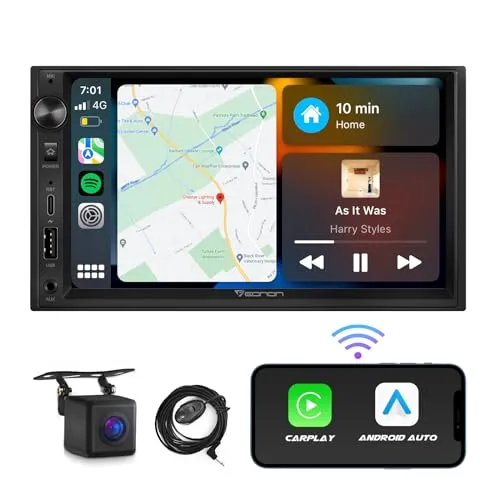 Produktbild Eonon X3 7 Zoll Doppel-DIN-Auto-Stereo-Receiver, kabellos, für CarPlay und Android, mit AHD-Backup-Kamera, eingebauter DSP, Bluetooth, MirrorLink, SWC, FM/AM, Schnellladung