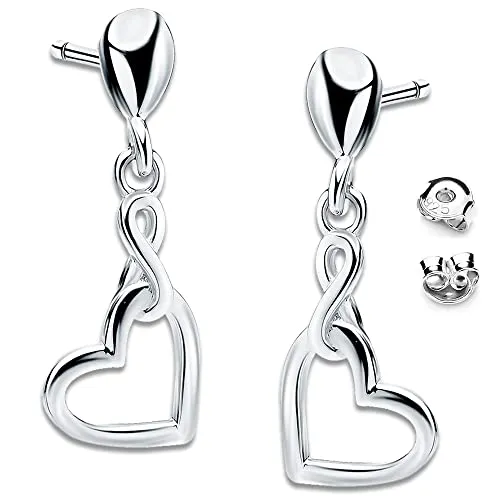 Damen Mädchen Herzohrringe 925 Sterling Silber Gold hängende Herz Ohrstecker (P84+V12 Silber)
