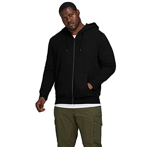 JACK & JONES Herren Hoodie JJEBASIC Zip - Plussize 4XL, Farbe: Black - Funktionsjacke mit Kapuze und Reißverschluss, ideal für sportliche Aktivitäten und lässige Outfits. Bequemer Regular Fit für optimalen Tragekomfort.