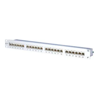 Metz Connect 24-Port E-DAT C6A Patchpanel - Ein hochqualitatives Cat.6A Patchpanel für 10 GBit Ethernet, ideal für leistungsstarke Netzwerke. GHMT zertifiziert mit 24 geschirmten RJ45-Buchsen und einfacher Installation.