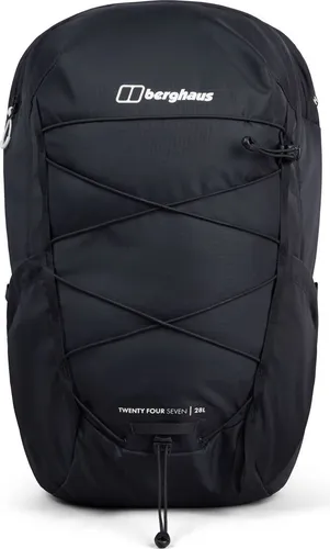 Berghaus 24/7 365 U28 Rucksack Schwarz - Vielseitiger 28L Rucksack mit Rückenbelüftung, ideal für Alltag und Outdoor. Hergestellt aus 100% recyceltem Material, bietet er Platz für ein 16-Zoll-Laptop und hat ein praktisches Bungee-Kompressionssystem.