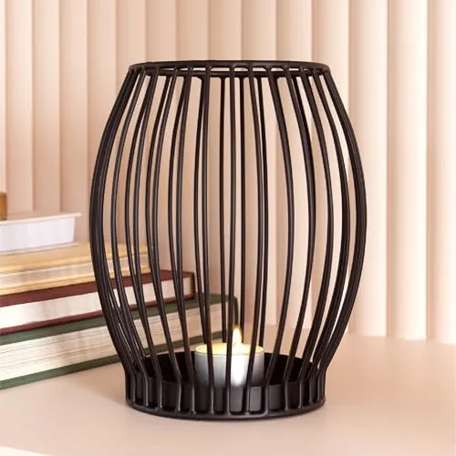 Gadgy Kerzenständer schwarz - Windlicht groß für Kerzen - Kerzenhalter schwarz - Laterne Wohnzimmer Deko - Metall Kerzen Deko - Windlicht schwarz - Laterne schwarz - 16,7 x 18 cm
