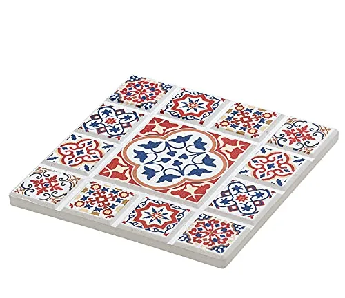 Zassenhaus Untersetzer Orientalisches Design Blume, Keramik, mit Rutschfestem Korkboden 20 x 20 x 1 cm, Rot, 057690