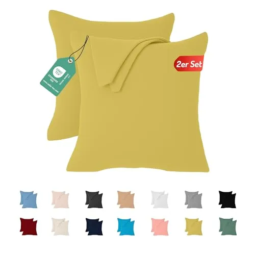 Livessa 2er Set Kissenbezug 40x40 aus%100 Baumwolle Jersey Stoff, Kissenbezüge, 40x40 mit Reißverschluss, Kopfkissenbezug 40x40 cm, Kissenhülle, atmungsaktiv, Oeko-Tex Zertifiziert, Pillow Cover