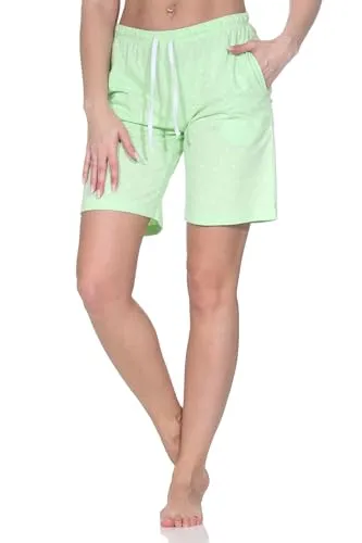 Normann Damen Shorty Schlafanzug Pyjama Hose kurz - Mix & Match - perfekt zu kombinieren, Farbe:Punkte_grün, Größe:36-38