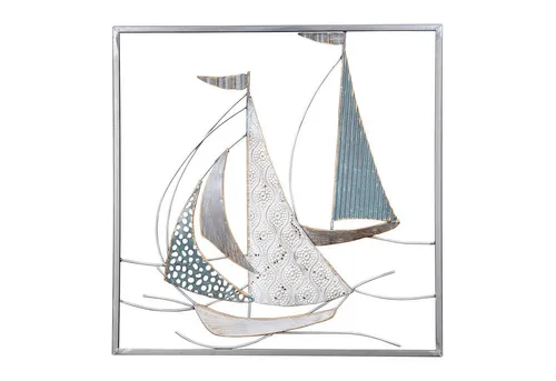 Levandeo® Wandbild, Metallbild 50x50cm Segelboot Wandbild Blau Grau Weiß Maritim