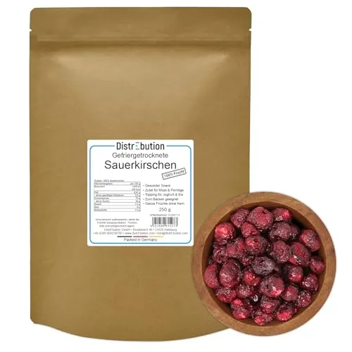Gefriergetrocknete Sauerkirschen 250g Ganze Kirschen, Knuspriger, Zuckerfreier & Veganer Snack
