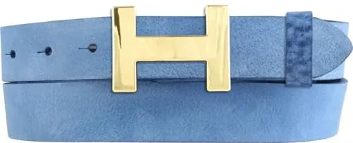 Damen-Gürtel HERMINE aus weichem Vollrindleder Vintage-Look 3 cm | Leder-Gürtel für Damen 30mm | Schmaler Ledergürtel Vintage für Damen 30mm | Gold glänzend | Blau 85cm