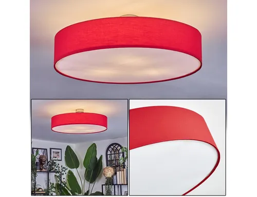hofstein Deckenleuchte Nickel-matt/Rund/Rot/Weiß, 60 cm, E27, für Esszimmer & Wohnzimmer - Moderne Deckenleuchte mit elegantem Design, ideal für Innenräume. Die Leuchte bietet Platz für drei E27-Leuchtmittel und sorgt für eine stilvolle Atmosphäre.