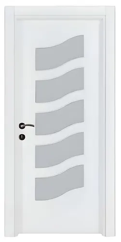 Weiße Designer Innentür BY-555 – Hochwertige Wohnungstüren - Moderne Innentür mit milchverglastem Design, ideal für jeden Raum. Maße: 96 x 209 cm, aus Holzwerkstoffen mit PVC-Beschichtung. Garantierte Qualität und Stil für Ihr Zuhause.