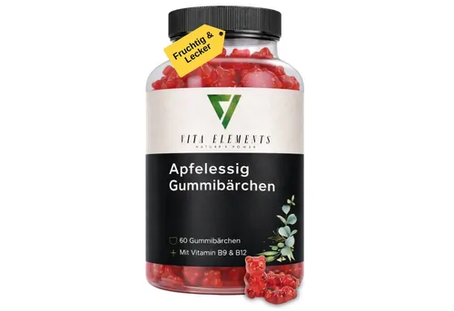 Vita Elements Apfelessig Gummibärchen, 60 St., Vegan ohne Gentechnik und Laborgeprüft in Deutschland Gummies