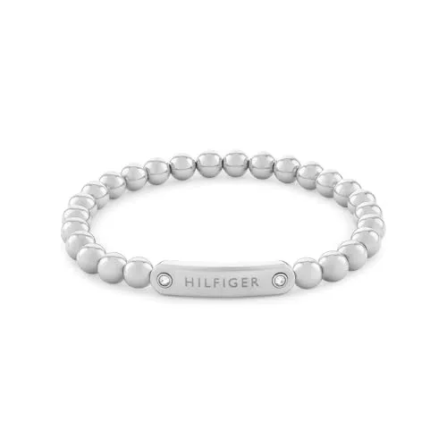 Tommy Hilfiger Armband METAL BEADS mit Preciosa Crystal - Edelstahlarmband in edelstahlfarben-weiß, flexibel mit Glitzersteinen und Geschenkverpackung – ideal für jeden Anlass!