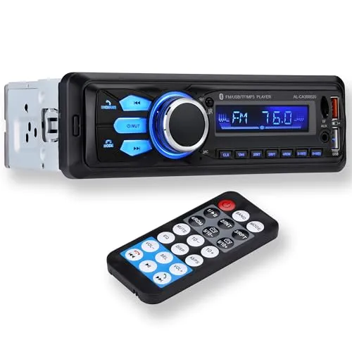Altaudia Autoradio Auto - 1 DIN - 4x45W - Bluetooth 5.0, AUX-Funktion, MP3-Player und x2 USB, FM, Freisprechfunktion, 7 Farben, Fernbedienung, Speicherfunktion, LCD-Display, iOS & Android