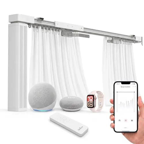 Quoya QL500 Elektrische Gardinenschiene Smart – Motorisierte Vorhangschiene mit Fernbedienung, Anpassbar bis 7m, App & Sprachsteuerung, Alexa, Google, Siri, Apple Watch, Decken- & Wandmontage