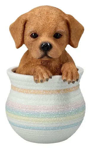 Figuren Shop GmbH Tierfigur Labrador im Blumentopf - Deko für Hundeliebhaber - Niedliche Labrador Figur im Blumentopf, perfekt als Deko für Ihr Zuhause. Verschönern Sie Ihre Räume mit dieser charmanten Kunstfigur.