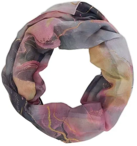 styleBREAKER Damen Schlauchschal Aquarell Glow mit Metallic Akzenten leichter Loop Schal weich fließend atmungsaktiv für Frühling und Sommer, Farbe:Rose-Grau