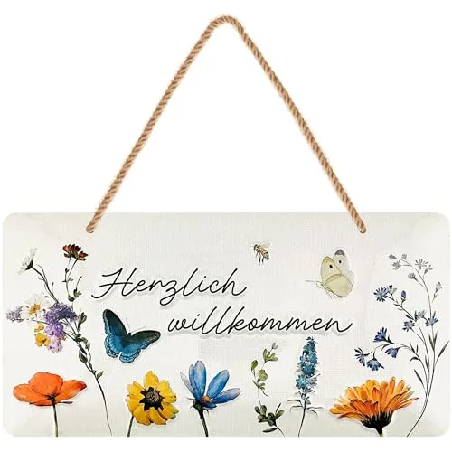 LANOLU Retro Blechschild HERZLICH WILLKOMMEN Schild von LANOLU