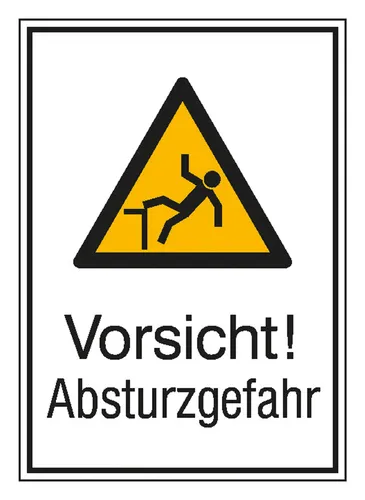 Warn-Kombischild Vorsicht! Absturzgefahr - Hochwertiges Aluminium-Warnschild nach ISO 7010, ideal für Baustellen und gefährliche Bereiche, sorgt für Sicherheit und Aufmerksamkeit.