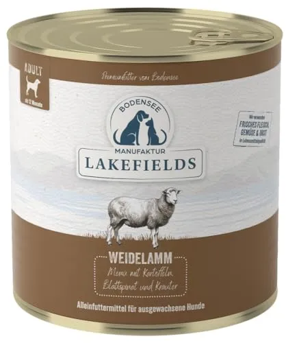 Lakefields Premium Hundefutter Nass | Lamm 60% | 800g | Getreidefreies Nassfutter für Hunde | Natürliche Zutaten in Lebensmittelqualität | Kartoffeln, Blattspinat und Kräutern | Schonend gegart