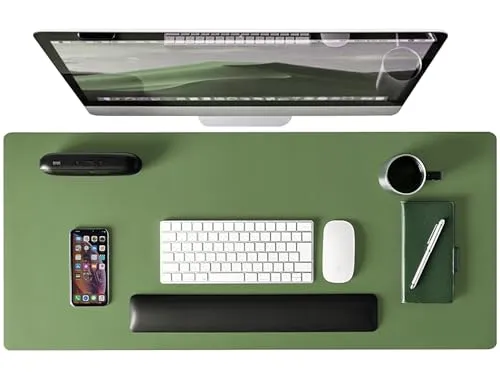 Abalter Schreibtischunterlage 80x40cm, PU-Leder Tischunterlage wasserdicht & rutschfest, XXL Mousepad Schreibunterlage, Schreibtischmatte für Büro & Home Office (Olivgrün)