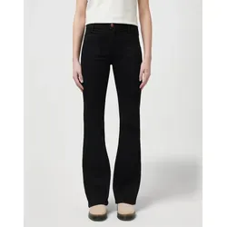 Wrangler Women's Flare Retro Black Jeans, W32 / L34 - Jeans mit hohem Bund und ausgestelltem Bein, ideal für einen trendigen Retro-Look. Der Regenbogen-Aufnäher verleiht einen einzigartigen Stil.