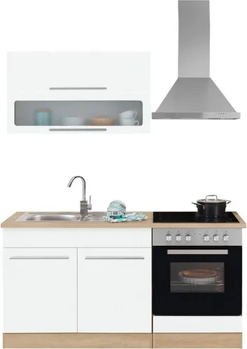 KOCHSTATION Küchenzeile KS-Eton, 160 cm ohne E-Geräte - Küchenzeilen mit modernem Design, viel Stauraum und eleganten Stangengriffen. Ideal für eine praktische und stilvolle Kücheneinrichtung.