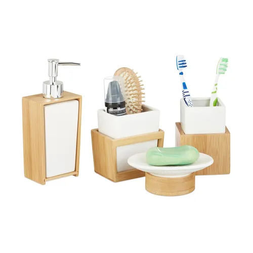 Hochwertiges Badezimmer Set - Bad Accessoires in Natur - Badezimmerzubehör-Set aus edler Keramik, inklusive Zahnbürstenhalter. Ideal für stilvolle Badezimmergestaltung und optimale Funktionalität.
