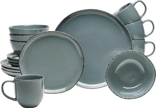 Van Well Kombiservice 16-tlg. URBAN - Elegantes 16-teiliges Kombiservice aus Steinzeug in dezentem Grau, ideal für stilvolle Anlässe und den täglichen Gebrauch.