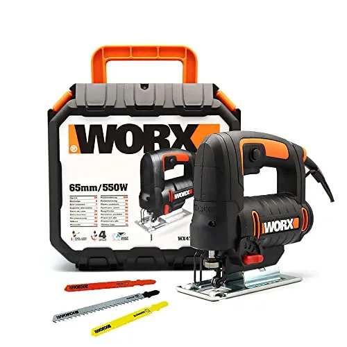 WORX WX477.1 Stichsäge 550W - Präzise Gehrungsschnitte mit Staubabsaugung - Sägen - Ideal für Gehrungsschnitte mit verstellbarem Stahl Sägeschuh für präzise Winkel und integrierter Staubabsaugung für sauberes Arbeiten.