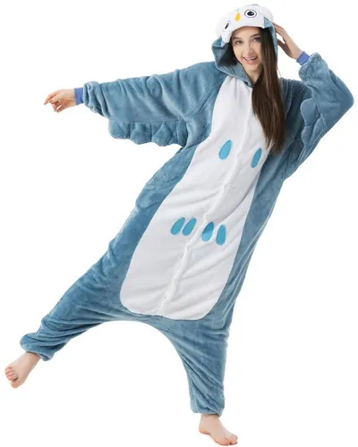 Katara Partyanzug Waldtiere Jumpsuit Kostüm Overall Erwachsene S-XL, Karneval - Kostüm, Kigurumi - Eule blau S (145-155cm)