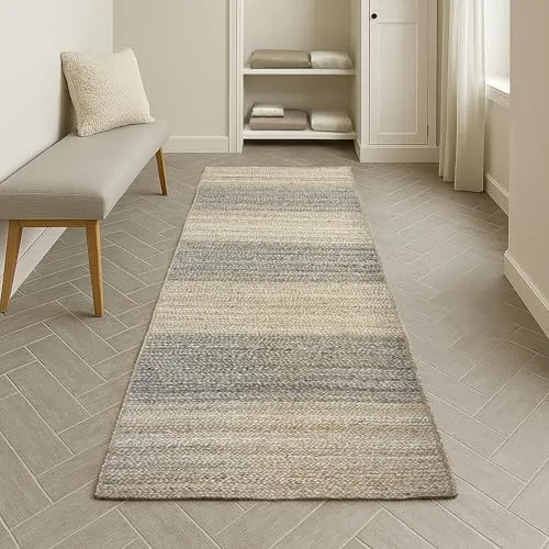 MY-RUG Jute-Teppich Läufer 300x80 cm | handgewebt aus 100% Jute im Boho-Stil | für Wohnzimmer und Schlafzimmer | Sisalteppich, Naturteppich in Sisaloptik | Bast Teppich beige grau Earth Weave