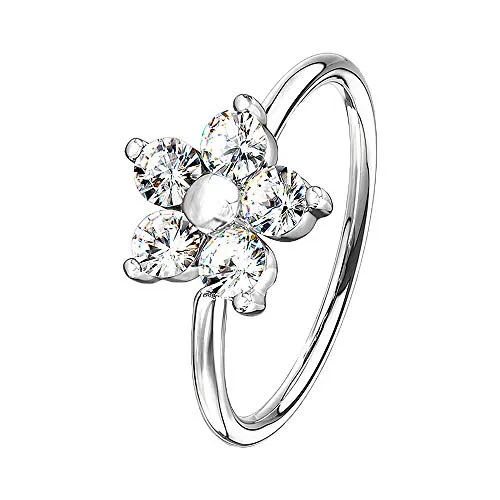 Continuous Ring Piercing Filigrane Creole Blume mit Zirkonia Glitzer Kristallen Septum Tragus Helix Nase Lippe Nasenring Ohr Knorpel Silber Clear