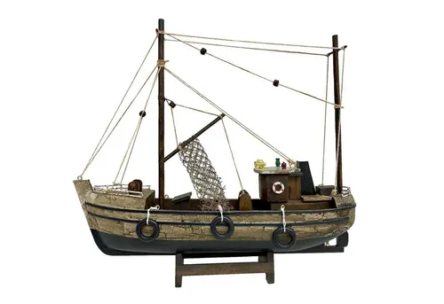 Aubaho Dekoobjekt Kutter Fischerboot 30cm - Dekoratives Schiffsmodell aus Holz im antiken Stil, handgefertigt und ideal für Sammler. Perfekt für eine stilvolle Wohnraumgestaltung.