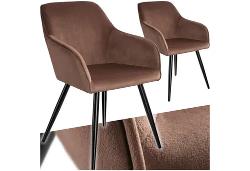 tectake Esszimmerstuhl Marilyn (2er Set) - Elegante gepolsterte Stühle in Samtoptik, ideal für stilvolle Esszimmer, mit robustem Stahlgestell für hohe Stabilität und Komfort durch bequeme Armlehnen.