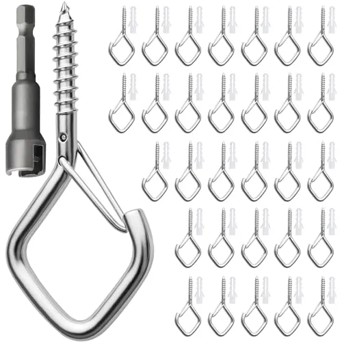 Gucass 30 Stück Silber Haken zum Schrauben, Schraubhaken Edelstahl mit Sicherung, Hakenschrauben Einschraubhaken zum Aufhängen Topfplanzen Lichterketten Windspielen und Vogelhäuser(Raute)